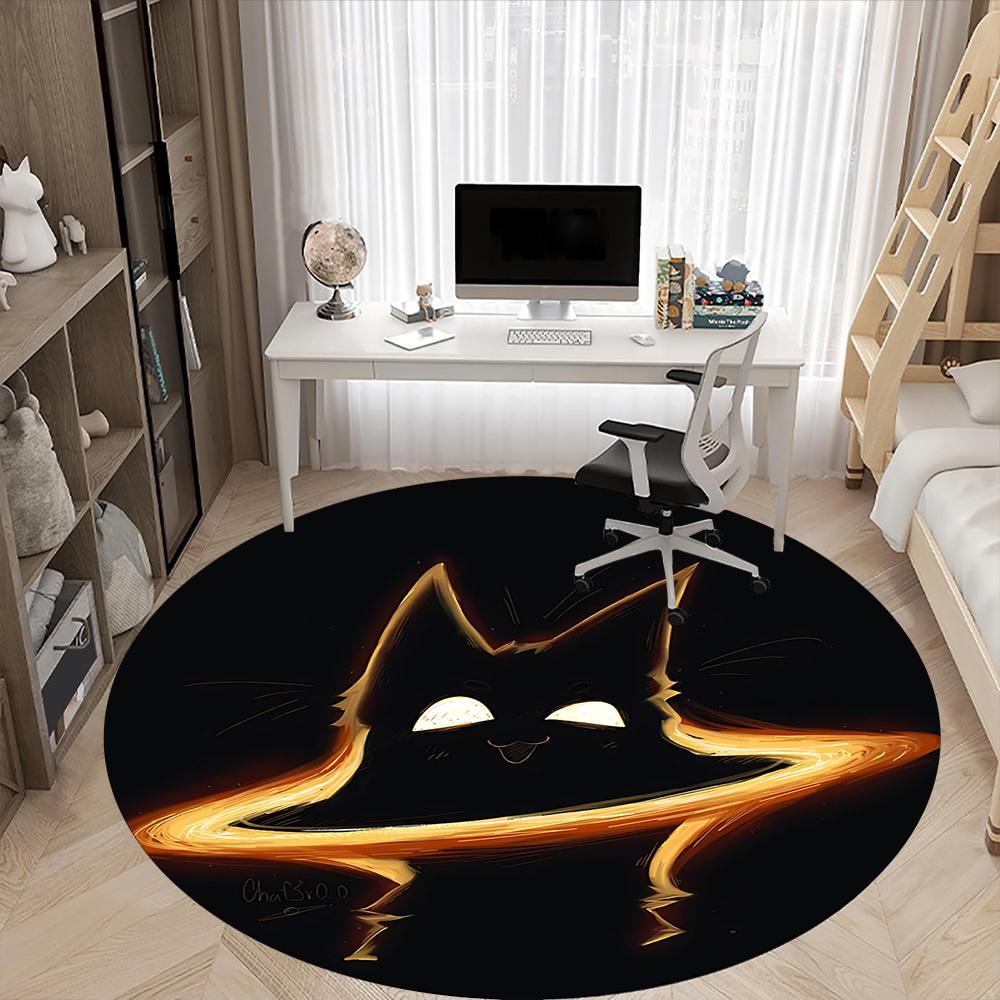 1pc FlameKitty Office Round Area Rug, Mat Suitable For Office, Under Office Chairs Bedroom Living Room Home Decor, Room Deco