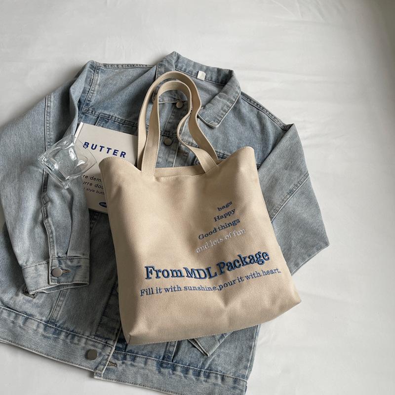 Letter printed canvas shoulder bag women's large capacity tote bag lazy wind travel cloth bag commuter work tote bag