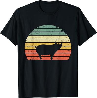 Vintage Pig Shirt Retro Sunset Colors Distressed Silhouette T-Shirt