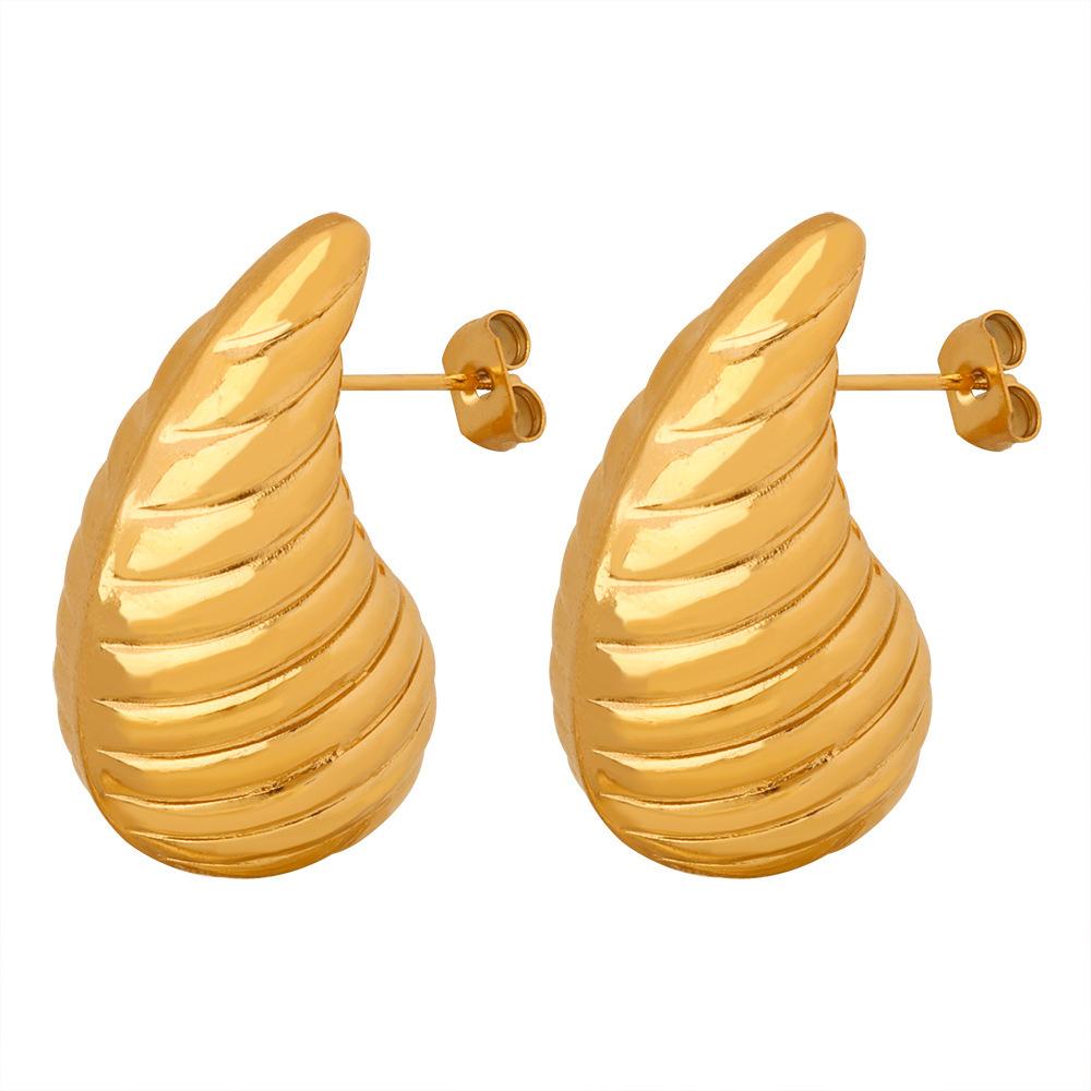 New Style Fashion Personalized Titanium Steel Gold-Plated Water Drop Texture Stud Earrings Simple Niche Earrings Jewelry Women