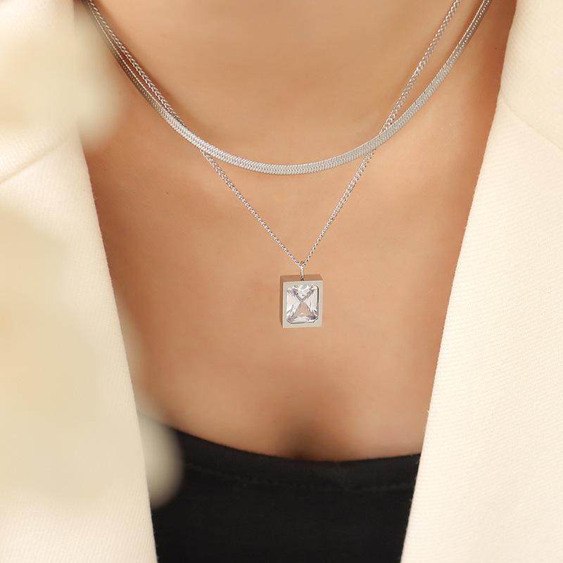 Personalized Double Layer Gold Plated Zircon Pendant Necklace