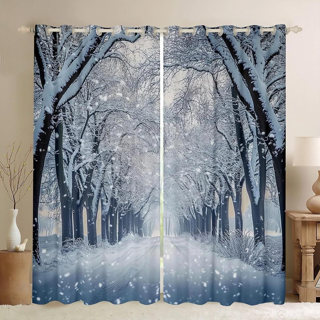 Snöflinga Gardiner Draperier God Jul Dekor Barn Pojkar Flickor Nyårspresent Glitter Galaxgardin Mörkläggande Tillverkad Av Polyester