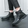 Men's High-Top Plus Size Double Buckle Leather Boots - British Style, Slip-On, Martin Design, Autumn Winter Collection