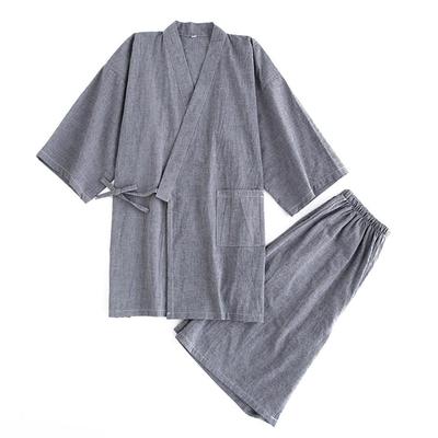 Men's Three-Quarter Sleeve Samue Kimono, Cotton and Linen, Japanese Style Pajama Set with Pockets, Perfect for Work or Loungewear, Summer Kimono (Dark