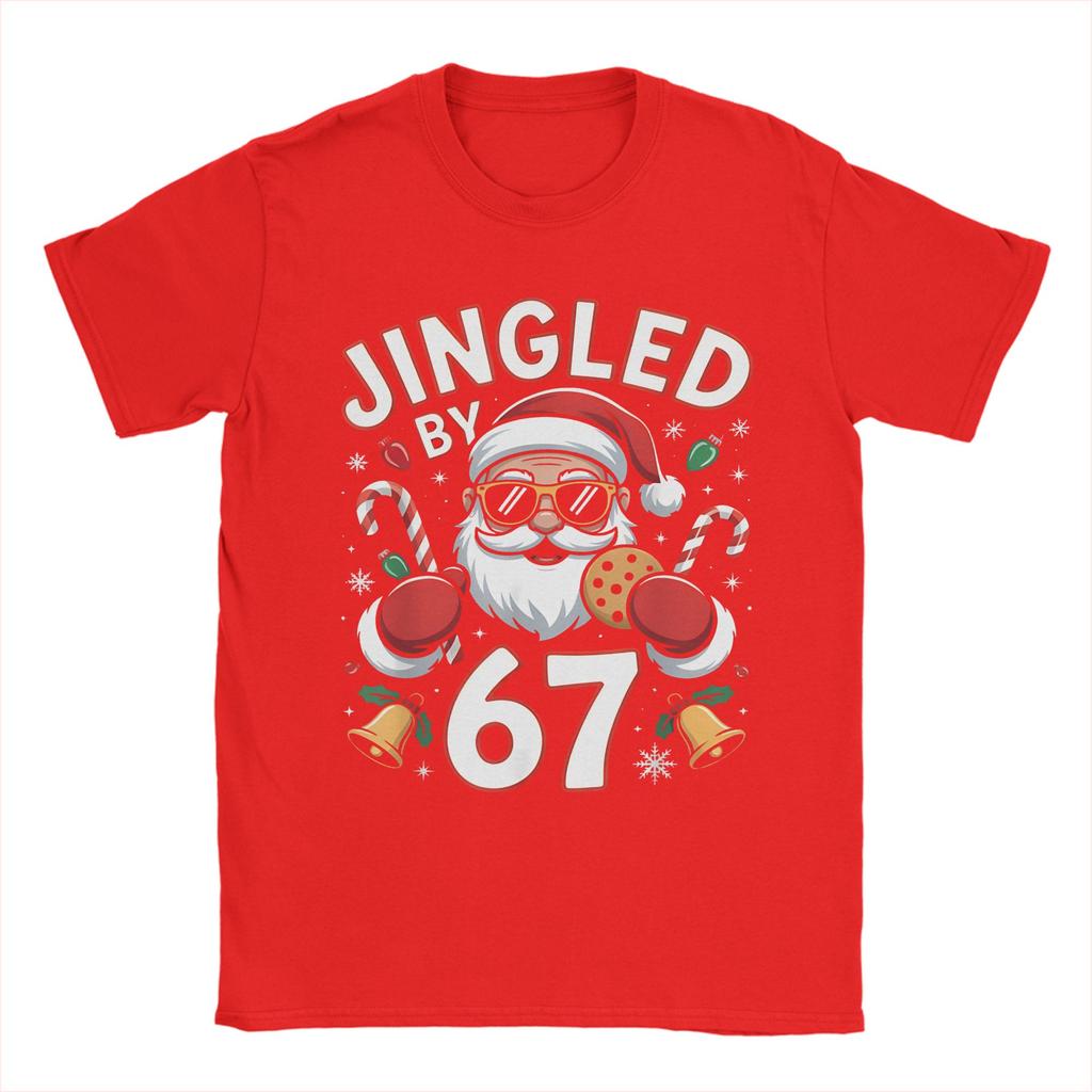 Mens Womens Jingled By 67 Six Seven Brainrot Ugly Christmas Santa  Shirt Pure Cotton New Arrival T-Shirt  Clothing Outfits