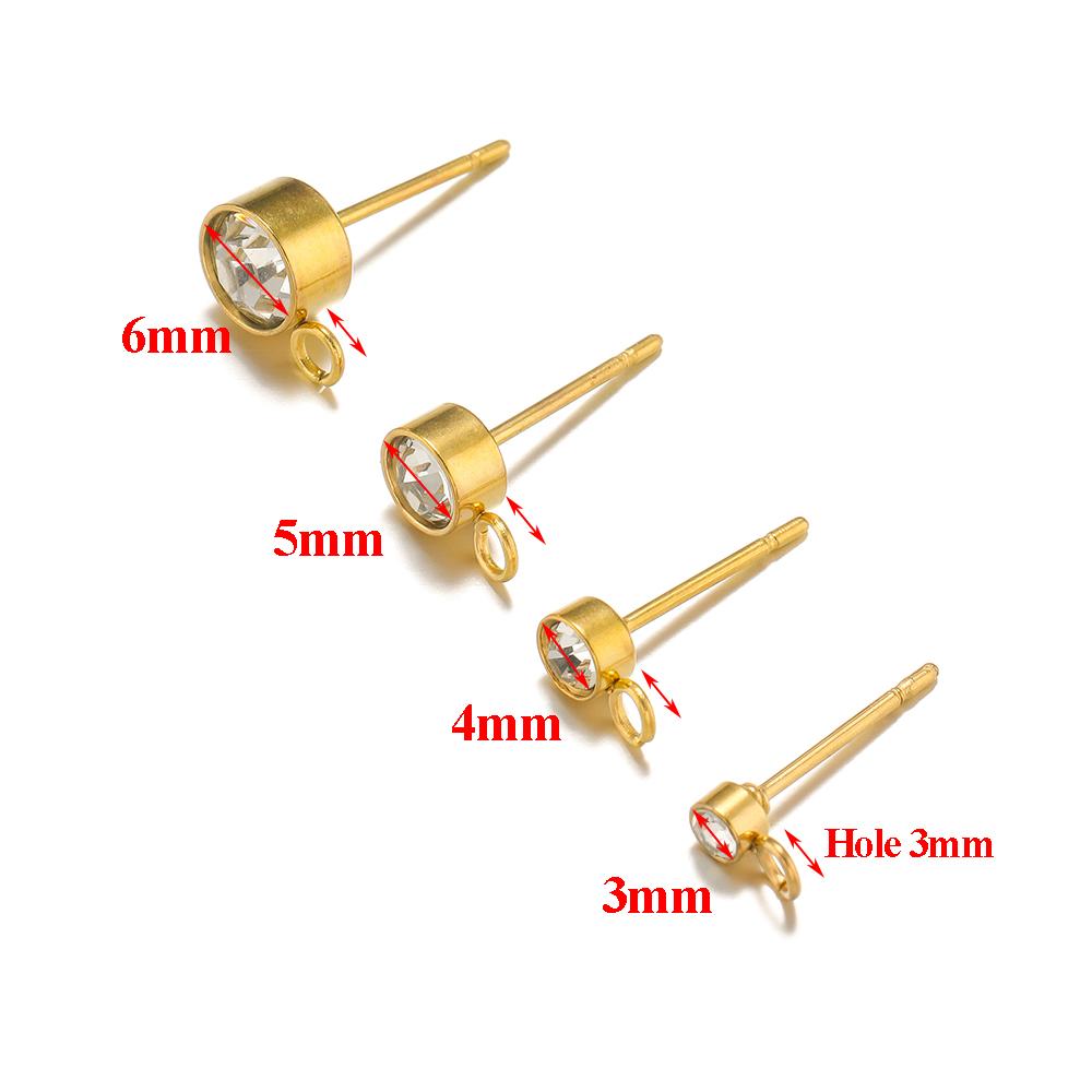 20Pcs Stainless Steel 3 4 5 6mm Zircon Stud Earrings Post with Hook for DIY Earrings Making Jewelry Wholesale Findings Supplies