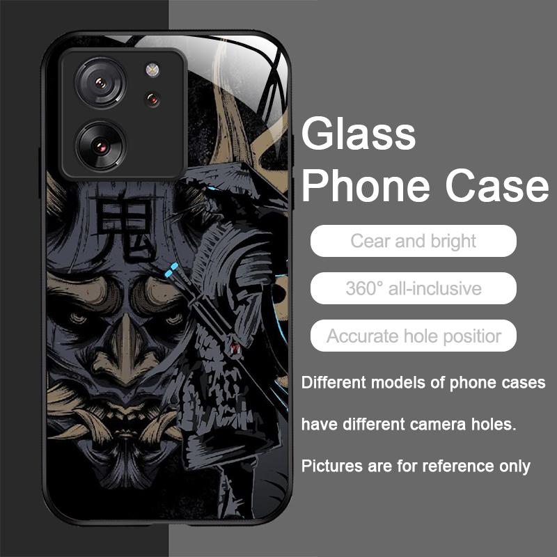 Tempered Glass Phone Case for Motorola Moto G85 G84 G75 G55 Edge 50 Fusion 40 Neo 30 Pro Cover Japan Ghost Face Samurai Pattern