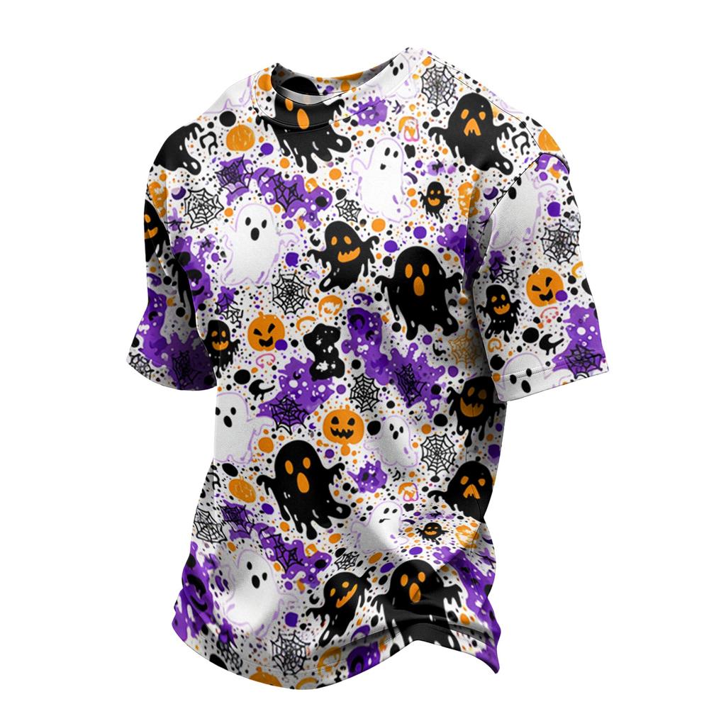Men's Casual Printed Crew Neck Lightweight Breathable Short Sleeve Top Halloween Themed Design Comfortable Fit