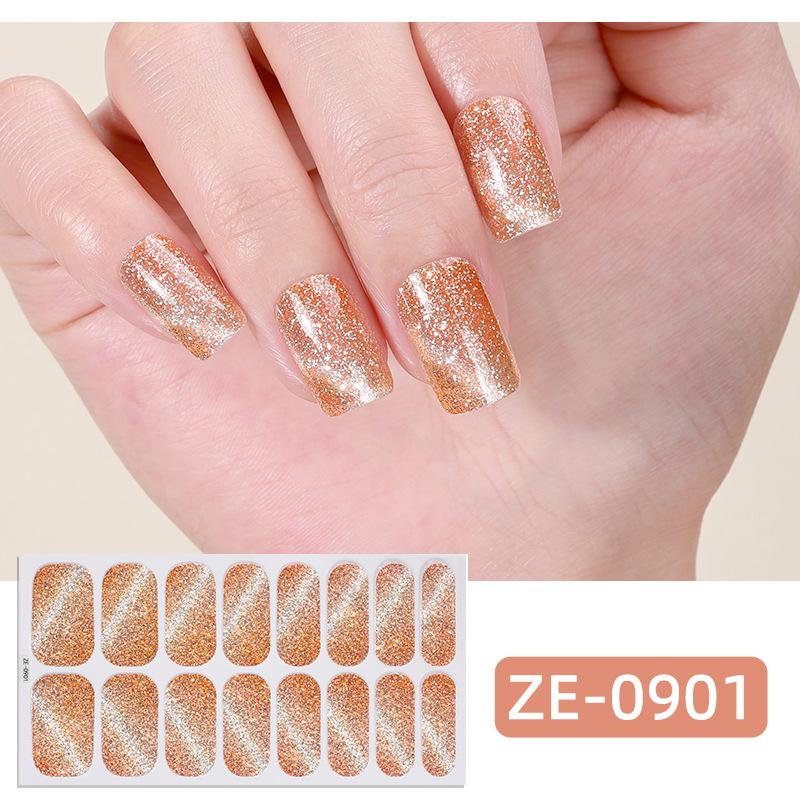 16Tips Cat Eye Nail Stickers, UV Semi-Cured Gel Nail Polish Strips Self-Adhesive Magnetic Cat Eye Effect Nail Art Wraps with Nail File