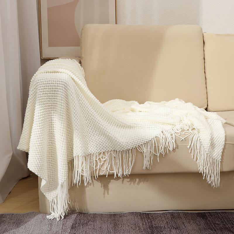 Pineapple Grid Knitted Bean Throw Blanket Sofa Cover Blanket Office Air Conditioner Nap Blanket Multi-use Hitching Blanket For Couch Bed
