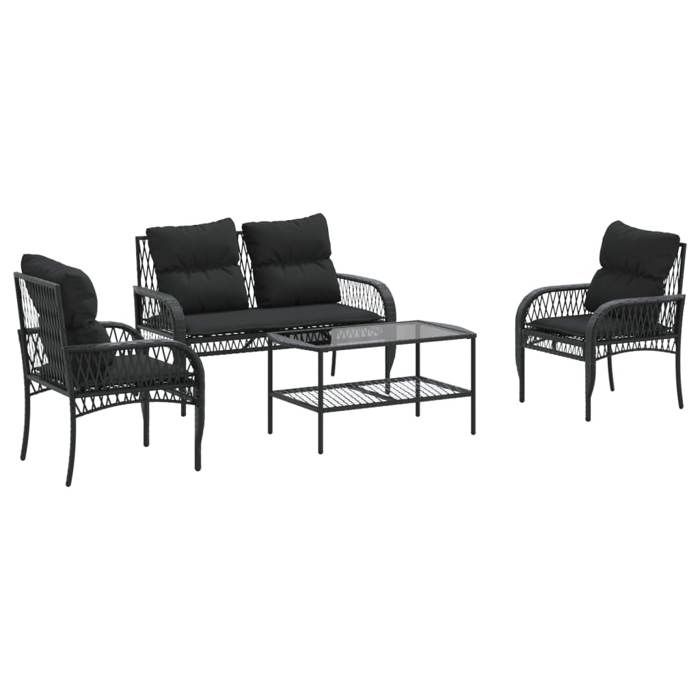 VidaXL Garden Lounge Set 4 Pcs with Black Wicker Cushions, Outdoor Sofa Set, Garden Furniture Set, Set 368727