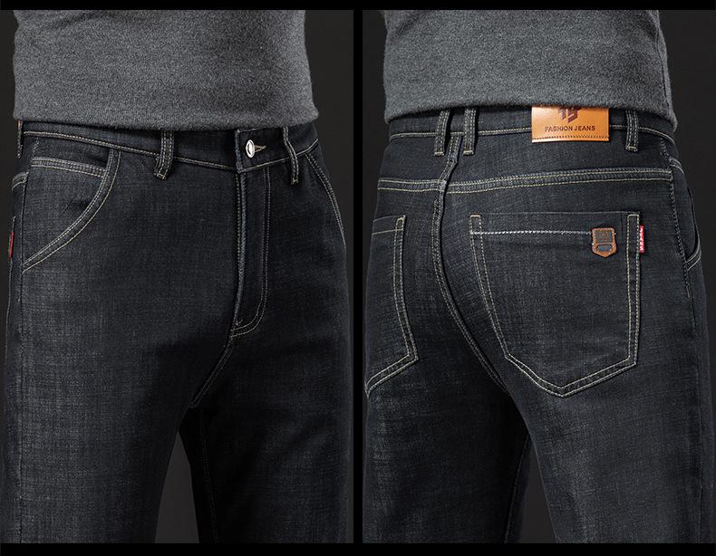 Men's Thick Velvet-Lined Stretch Denim Jeans, Loose Fit, Straight Leg, 2023 New Style, Autumn/Winter Warmth.