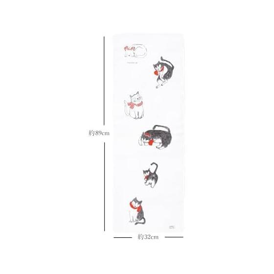 Yamamoto Jin Shoten (Official) Double Gauze Tenugui FUKUNEKO Curled Tail Cat, Made in Japan