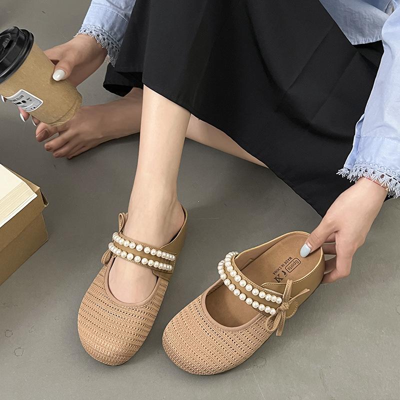 

Thick bottom inner height increase Bohemian bag head half slippers women s summer outer wear new one-pedal sandals 40 коричневый