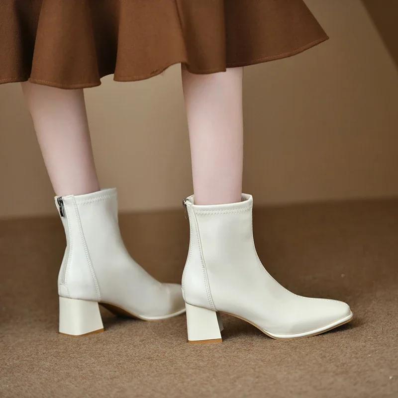 Moda Jesień Damskie Buty na Sprzedaż 2024 Nowe Botki Damskie Eleganckie Nowoczesne Buty Damskie Szycie Z Tyłu Zamek Średni Grube Obcasy Buty Damskie