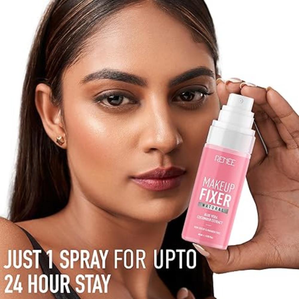 Natural Makeup Fixer For Face | Non-Sticky, Dewy Finish | With Aloe Vera & Cucumber Extract | Hydrating Setting Spray | Vegan & Cruelty-Free | 60 Ml