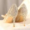 Fashion 2025 New Spring And Autumn Bridal Wedding Shoes Rhine-shaped High Heels Female Stiletto Crystal Pumps
