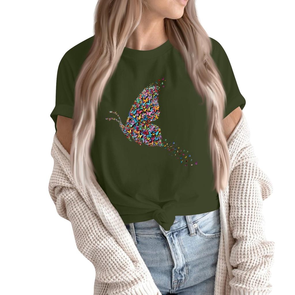 Women's Fashion Casual Printed Round Neck Short Sleeved Pullover T-Shirt Top