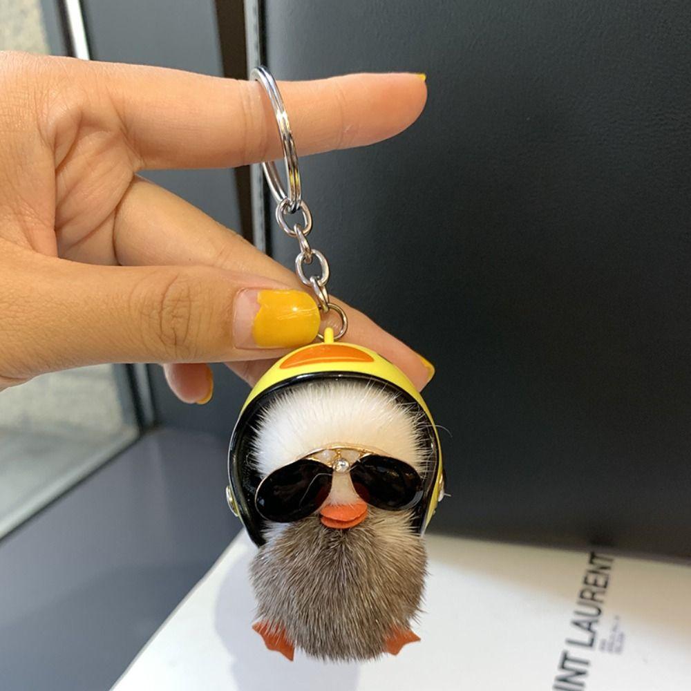 New Funny Plush Toy Duck Keychain Unique Creative Mini Yellow Duck Car Key Ring Colorful Animal Mink Fur School Bag Pendant