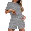 Women Striped Two Piece Outfit, Short Sleeve Top and Shorts Set, Fashion Casual Outerwear Summer Matching Suit