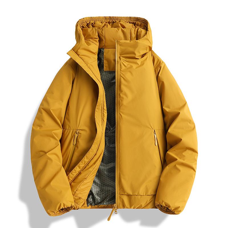 Men's Winter Solid Color Hooded Puffer Jacket - American Trendy Brand: New Arrival, Warm, Thick, Loose Fit