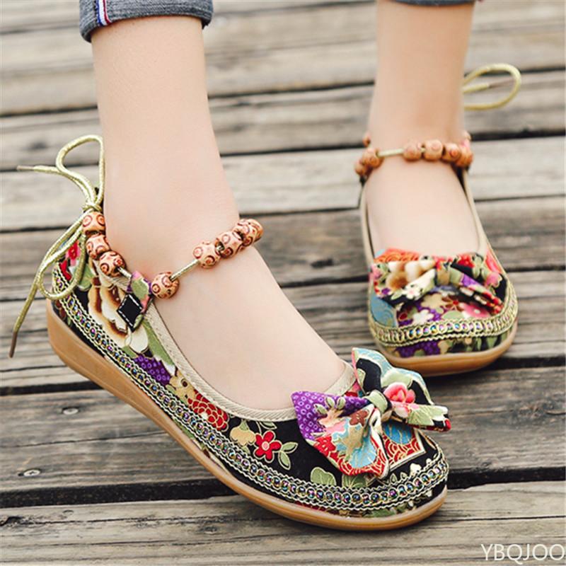 Mode Nationalstil Damen Schuhe Trend Böhmisch Neu Schleife Leinen Casual Gebrochener Absatz Damen Einzel Schuhe Sneaker Zapatos De Mujer
