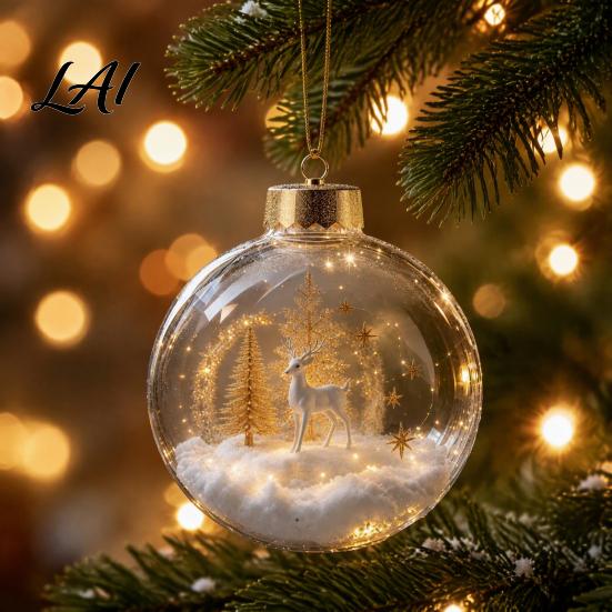 Transparente Weihnachts-Kugel-Deko Weihnachtsbaumkugel-Schmuck mit LED-Lichtern Schneeszene Acryl Klar Hängende Dekorationen Dekor Bruchfest Baum Saisonal