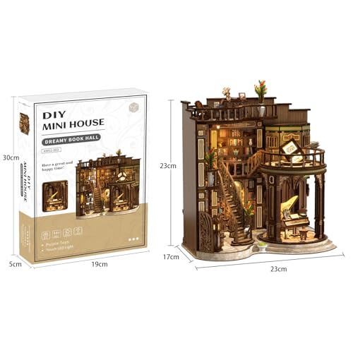 CRESYMME Miniature House Dollhouse Book Nook Kit, Wooden DIY 3D Hobby Handmade (Classical Library)