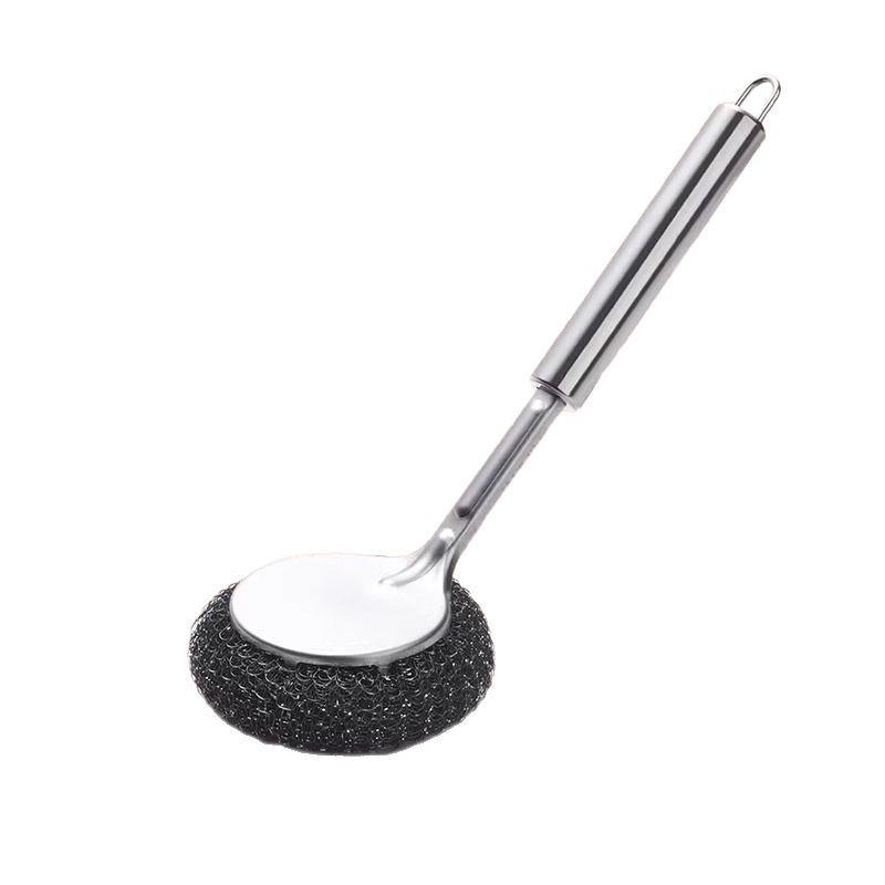 Stainless Steel Long Handle Pot & Bowl Brush with Non-Shedding Wire for Safe Dishwashing