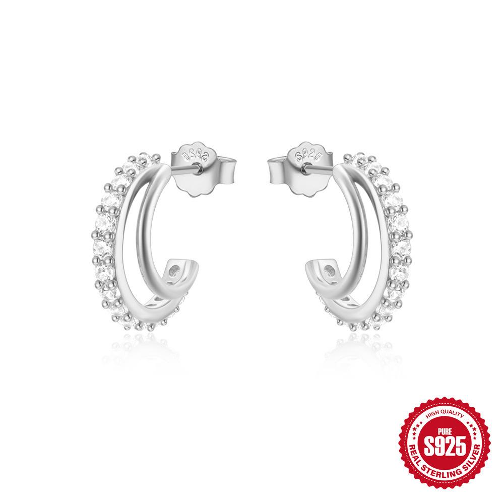 Trendy Fashion S925 Sterling Silver Geometric Elements Three-Claw Diamond Versatile Earrings Ear Hook Earrings