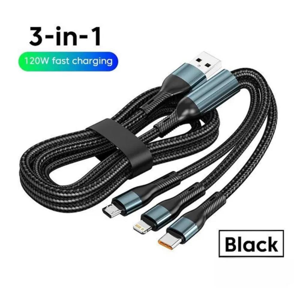 1PC Elough 120W USB C 3 In 1 Charging Cord Micro USB Type-c Multiple Mobile Phone Fast Charge Cable For iPhone 14 11 Huawei Data Cable