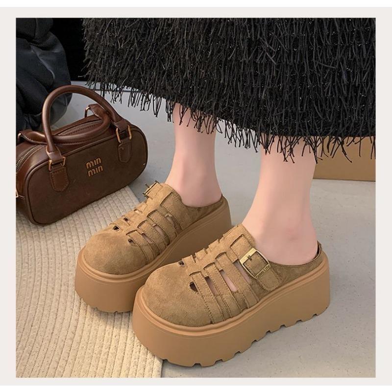 

Маффины женская верхняя одежда весна и лето новые однопедальные сумка на голову полушлепанцы маленькие крутые шлепанцы 37 хаки