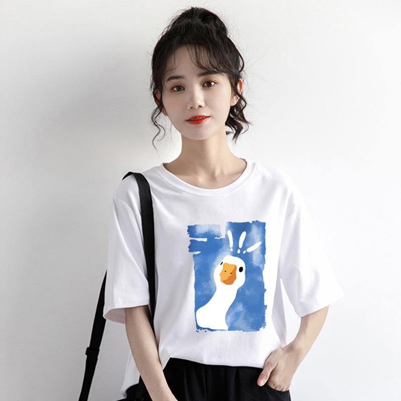 GMXIA Sommer Vintage Damen T-Shirt mit Aufdruck Reine Baumwolle Kurzarm T-Shirt Damen Ins Mode Locker Lässig mit Damenoberteil