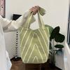 Stylish Korean Striped Knitted Women's Bucket Bag With Soft Fabric And Spacious Design