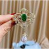 Guochao New Court Style Green Zircon Brooch Elegant Atmospheric Clothing Jacket Fashionable Atmospheric Versatile Clothing