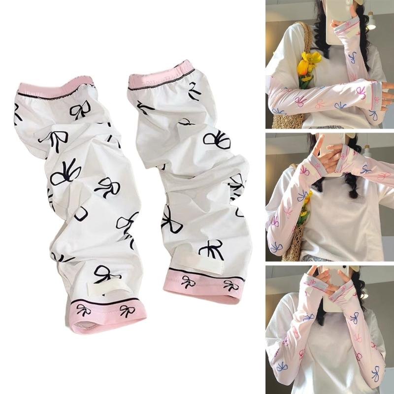 Arm Sleeves for Beach Getaways Summer Cooling Sleeves with Bowknot Printed Women Stretchy Cycling Long Cooling Sleeves