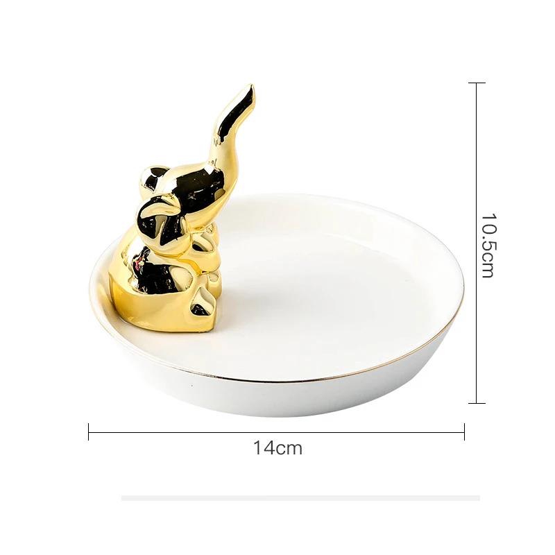 Nordic Ceramic Gold Plating Small Jewelry Dish Earrings Necklace Ring Storage Plates Fruit Dessert Display Bowl Decoration Tray