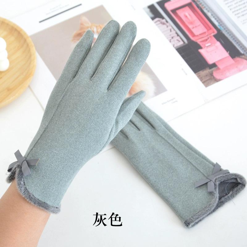 Handschuhe Damen Herbst und Winter Deutscher Samt Koreanische Version Schleife Samt Verdickt Fahren Reiten Winddicht Warm Kälte Touchscreen-Handschuhe