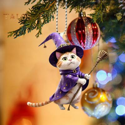 Čarodějnický klobouk kočka závěsná dekorace domácí interiér vánoční stromeček auto zpětné zrcátko 2D ploché akrylové koště kotě závěsná ozdoba zvířátko