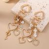 New Love Heart Keychain Crystal Pearl Key Ring Pendants for Women Girls Handbag Decor DIY Handmade Key Chain Gifts