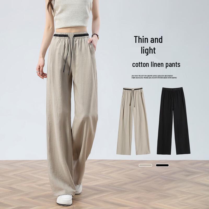 Damen Lässige High-Waist Hose aus Leinenmischung mit weitem Bein