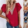 Summer New V-Neck Petal Sleeve Short Sleeve Solid Top