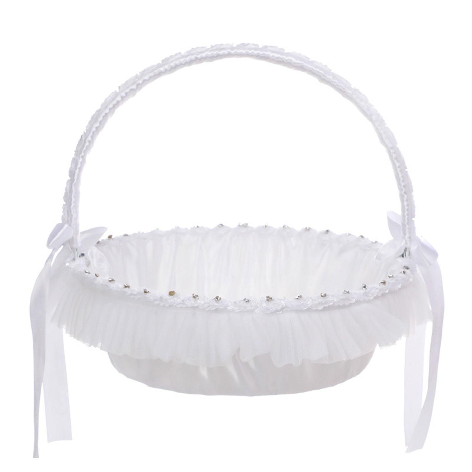 Hochzeit Blumenmädchen Korb Einfache Spitze für Strass Kollektion Königliches Design mit Spitze Blumen Rosen Ig Beliebt für Par 1 white