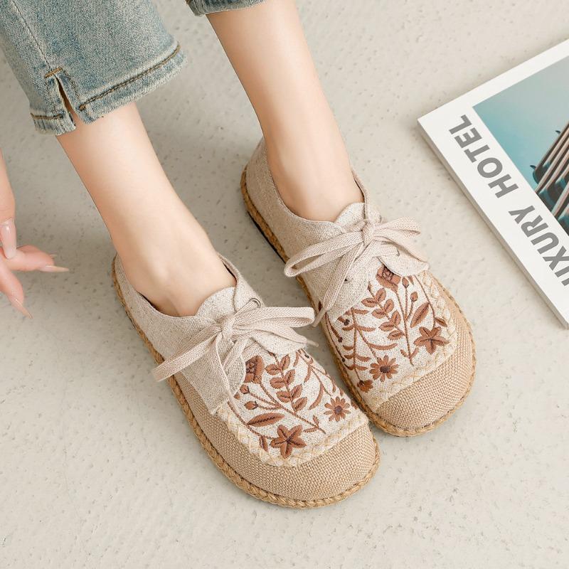 2 exquisite embroidered linen casual shoes women s K0 new autumn literary lace-up cotton and linen shoes 35