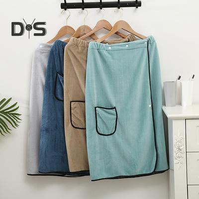 Men Bath Skirt Towel with Pocket Coral Fleece Quick Absorbent Adjustable Waist Button Closure Towel Wrap Sauna Towels Men Wrap Robe for Gym Spa Beach