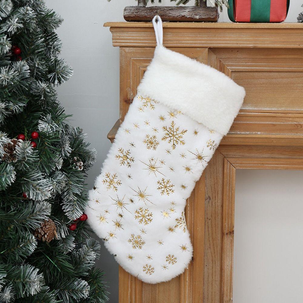 New Snowflake Christmas Knitted Socks Embroidered Gift Bags Large Capacity Hanging Candy Bag Christmas Home Ornaments