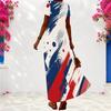 Women Plus Size V Neck Short Sleeve Beige Printed Loose Maxi Dress