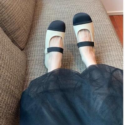 Weiche Lederversion! Mary Jane Schuhe Damen Casual Klettverschluss Weichsohle Doudou Schuhe Farbabstimmung Runde Zehenpartie Flachsohle Einzelne Schuhe