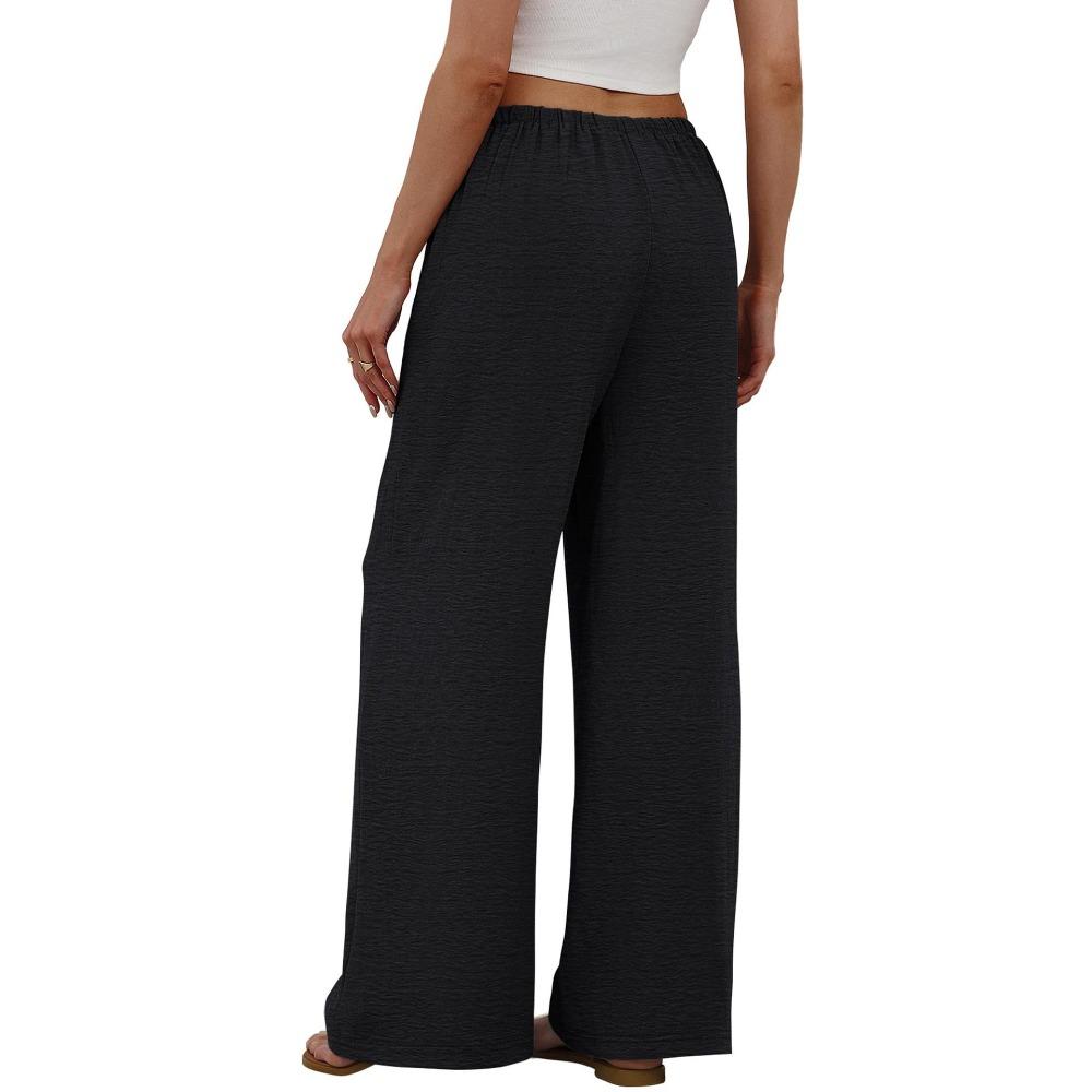 New summer casual women’s drawstring, loose-fitting, slimming, plain-coloured wide-leg trousers