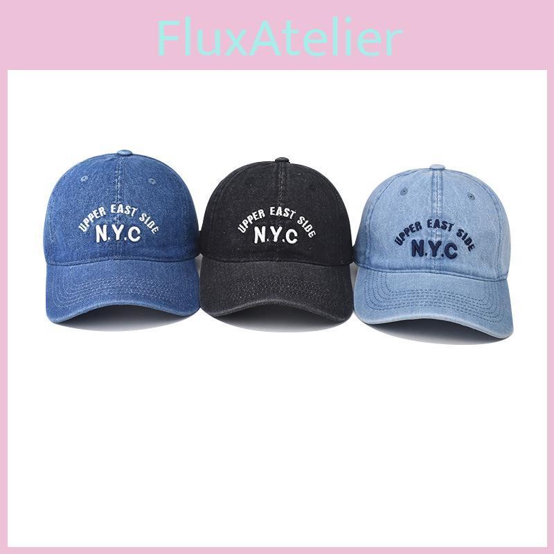 Embroidered Letter Nyc Denim Cap With Curved Brim And Windproof For Use Outdoor